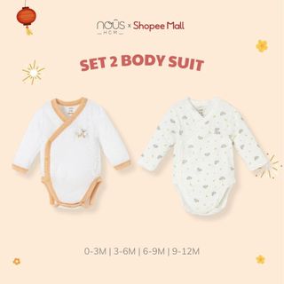 Set 2 bộ bodysuit Nous dài tay phối nhiều màu chất liệu kháng khuẩn dành cho bé từ 0-3 tháng đến 12-18 tháng