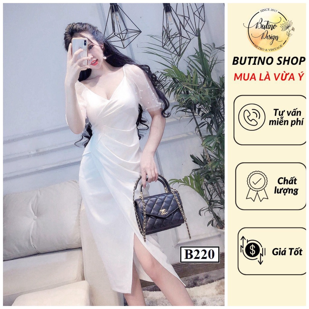 Váy body B220 màu trắng thiết kế sang trọng tôn dáng BUTINO SHOP - 3 màu