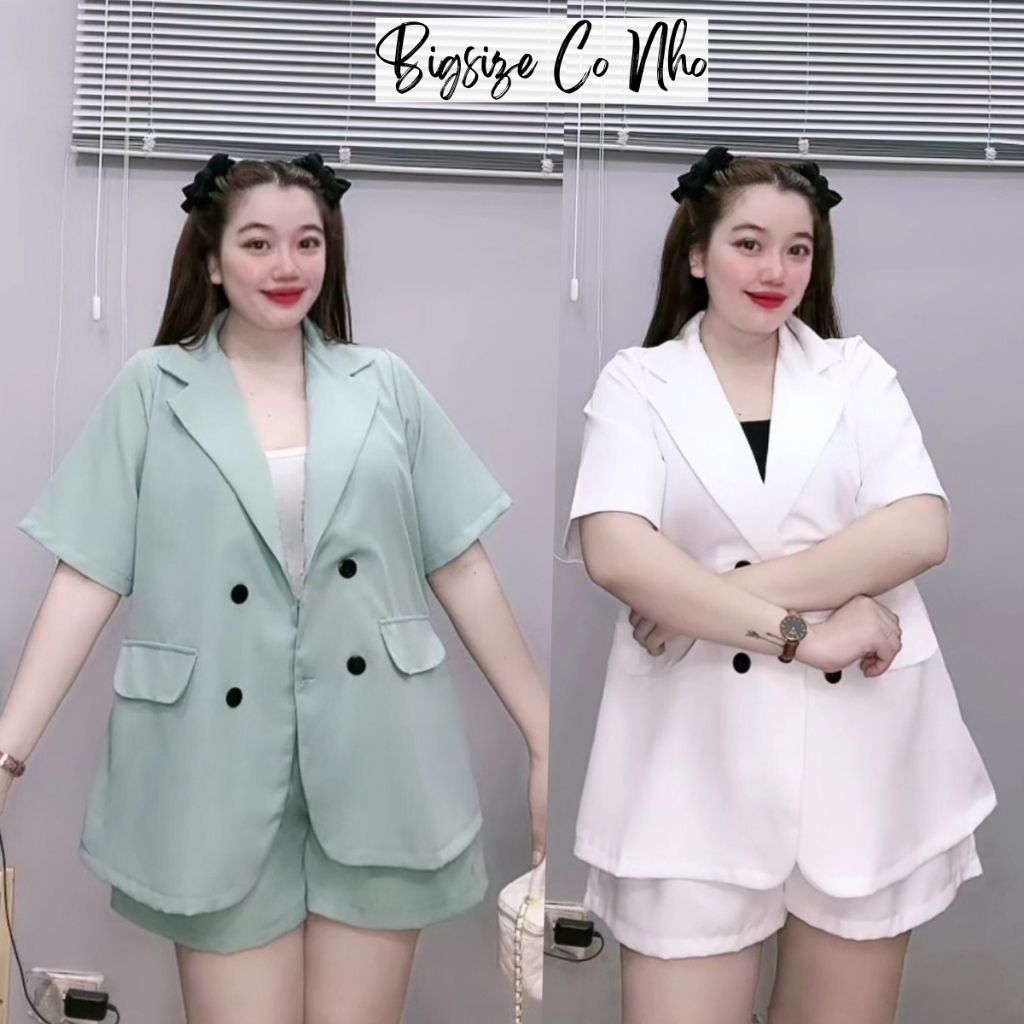 Set Công Sở Bigsize Nữ Áo Vet Tay Ngắn Khoác Ngoài Kèm Quần Đùi Ngắn Đi Làm Đi Chơi Chất Cotton Mềm - Svet