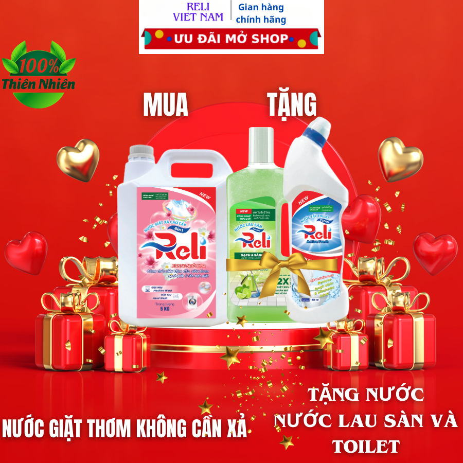 [MUA 1 TẶNG 2] Nước giặt Reli 5L THƠM KHÔNG CẦN XẢ tặng NƯỚC LAU SÀN 1l và TOILET 1l công nghệ Thail