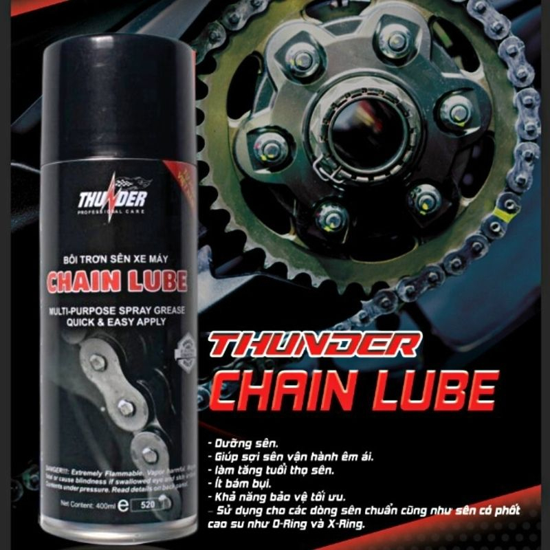 Chai xịt bôi trơn bảo dưỡng sên, dưỡng xích xe máy, mô tô Thunder Chain Lube 400ml