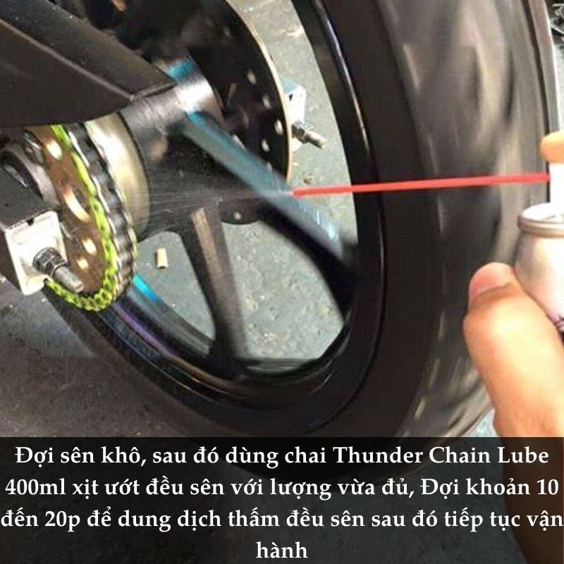 Chai xịt bôi trơn bảo dưỡng sên, dưỡng xích xe máy, mô tô Thunder Chain Lube 400ml