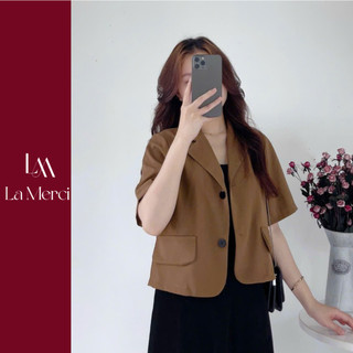  Áo blazer nữ dáng lửng LA MERCI 2 lớp có độn vai vải tuyết mưa freesize BLL03 