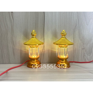 Cặp đèn thờ lục giác thân pha lê size nhỏ cao 15cm