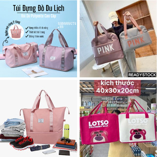 Túi xách đựng đồ du lịch b100 - pink - gấu dâu lotso mở rộng