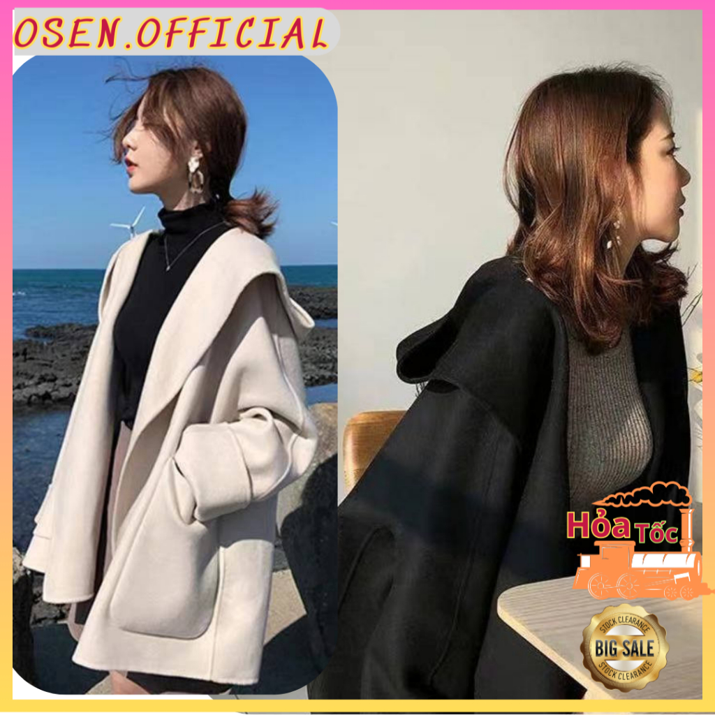 MS017 Áo Khoác Len Dáng Rộng Dài Vừa Phải Phong Cách Hàn Quốc