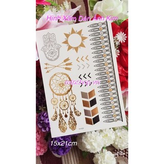 Combo 3 tấm hình xăm dán ánh kim dreamcatcher 15x21cm- mua 2 combo tặng bắp tay xinh