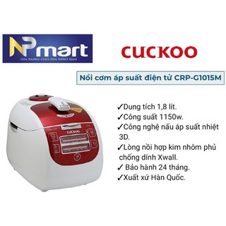 Nồi cơm áp suất điện tử cuckoo crp-g1015m 1.8l dùng cho 4-8 người - 1kg gạo