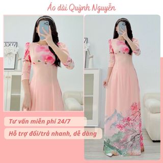  Áo dài hoa nhí áo dài nữ tay bồng màu hồng lụa nhật in 6d hoa tiết trẻ trung hot trend 2026 đi chơi cưới hỏi MÃ N33 
