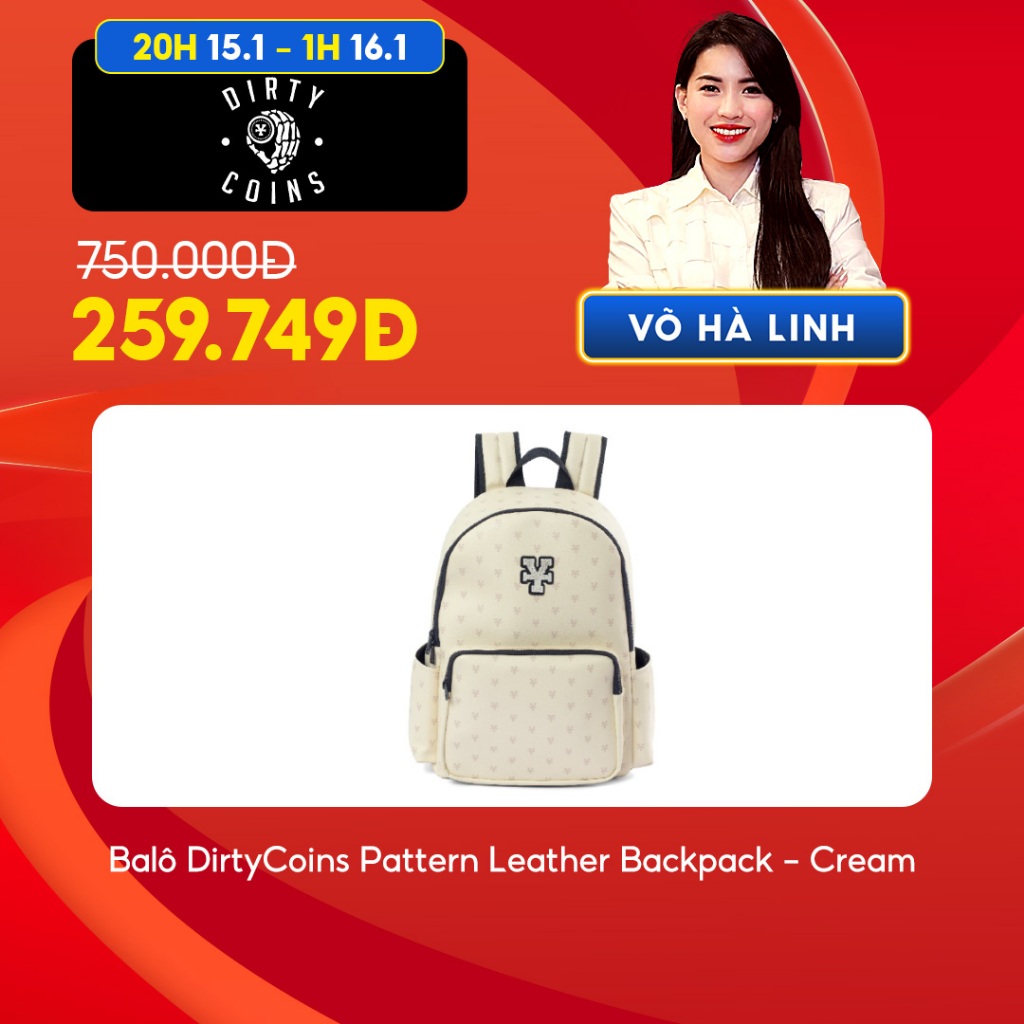 [ Chỉ còn 259,749 sau khi áp dụng voucher ] Balo DirtyCoins Pattern Leather Backpack - Cream