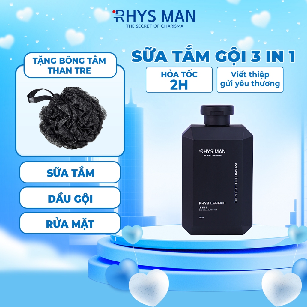 Sữa tắm gội nam RHYS MAN hương nước hoa 3 in 1 Rhys Legend 350ml - Hàng chính hãng