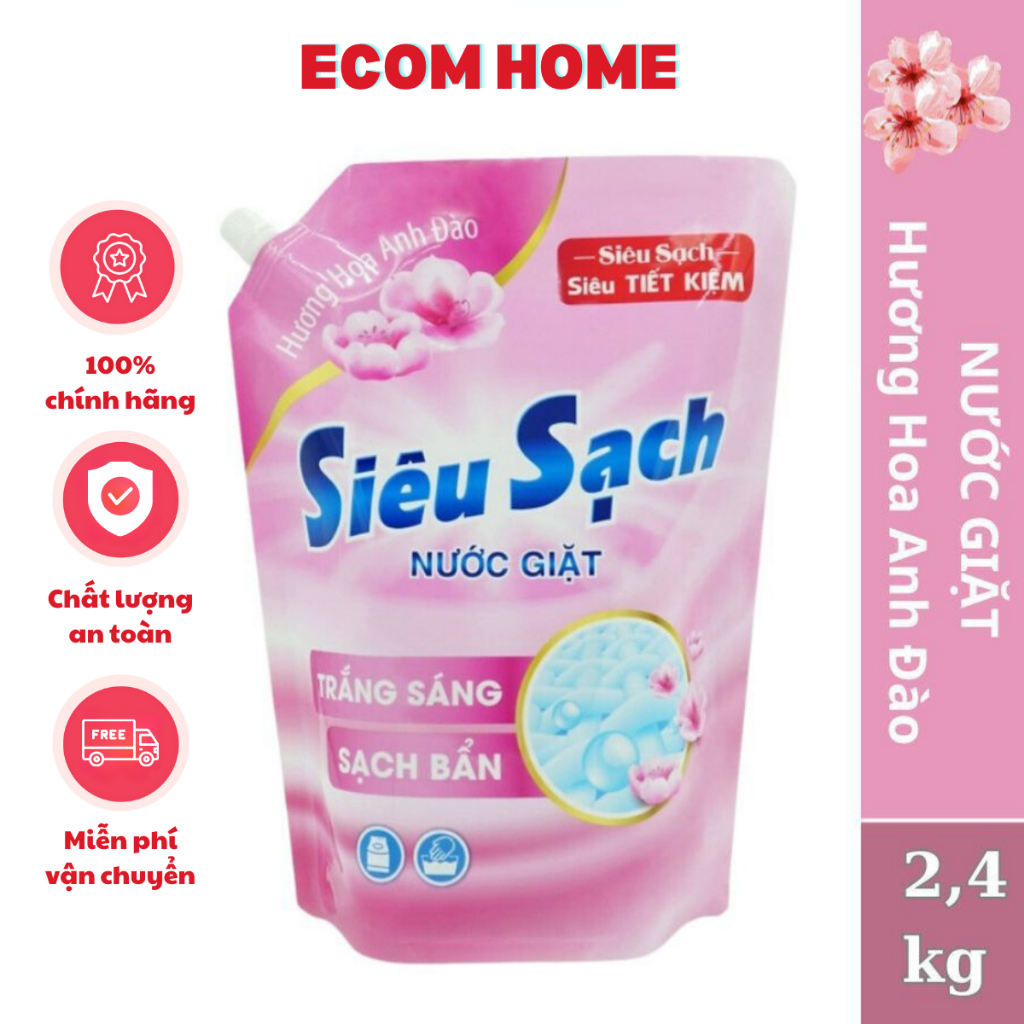 [CHÍNH HÃNG] Nước giặt Lix đậm đặc túi 2.4Kg hương hoa anh đào lưu hương lâu, làm sạch vết bẩn siêu 