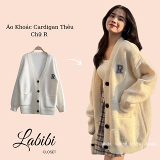 Áo Khoác Cardigan Thêu Chữ R 2 Túi Chất Len Dày Mịn Form Dài Rộng, Labibi