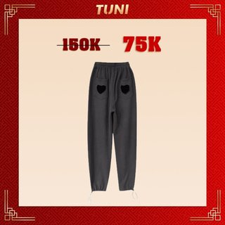 Quần Dài Thun Lưng Cao Ống Rộng Có Bo JOGGER HEART Vải Da Cá Phong Cách Ulzzang - Tuni Store