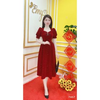 Đầm EMY EM7457 Xoè Đỏ Nhung