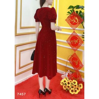 Đầm EMY EM7457 Xoè Đỏ Nhung
