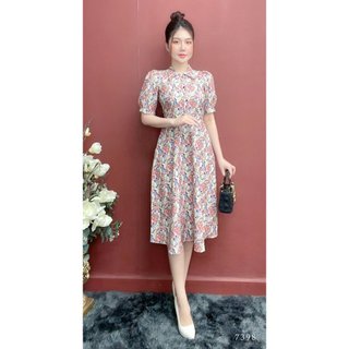 Đầm EMY EM7398 Xoè Hoa Cổ Lá