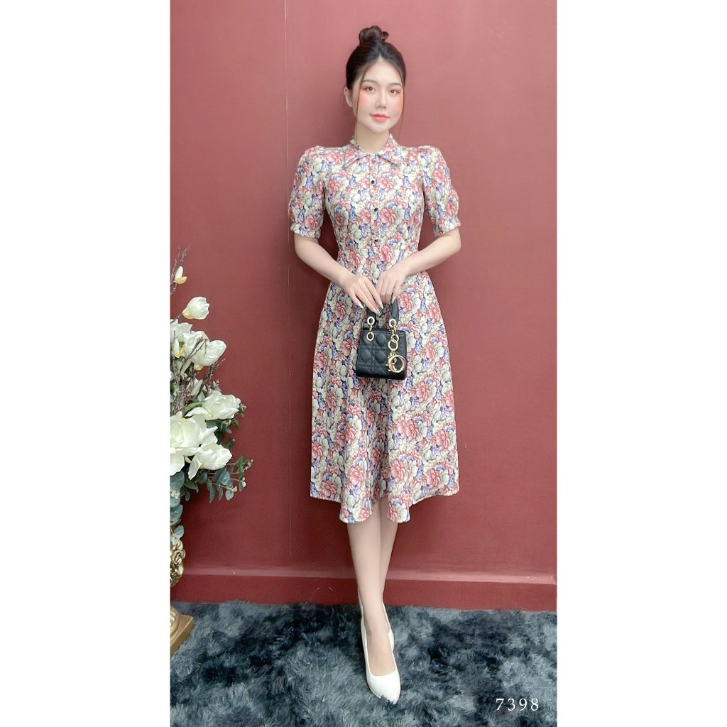 Đầm EMY EM7398 Xoè Hoa Cổ Lá