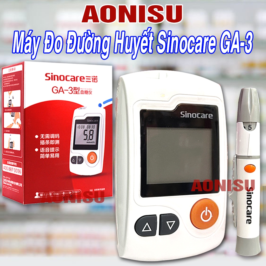 Máy Đo Đường Huyết Sinocare GA-3 Kèm Bút Lấy Máu Và Bao Da Bảo Quản - Máy Đo Tiểu Đường Tại Nhà Tiện Lợi AONISU