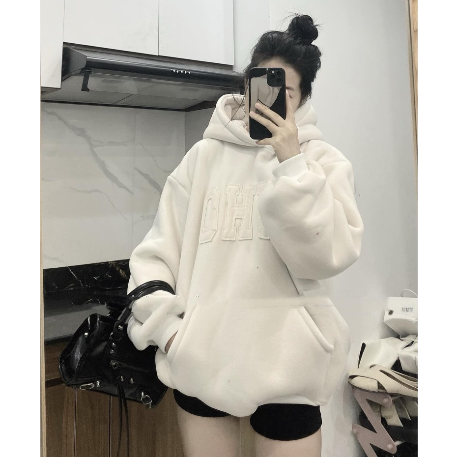 Áo hoodie form rộng tay bồng in họa tiết WHO chất liệu nỉ chần bông cao cấp dày nặng ấm áp | BigBuy360 - bigbuy360.vn