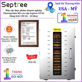 Máy sấy thực phẩm chuyên nghiệp dung tích 100 lít, 16 khay. Thương hiệu Mỹ cao cấp Septree ST-02