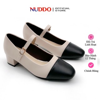 Giày Búp Bê Mery Jane Nữ Da Thật 3 cm Mũi Vuông, Guốc Lolita Cao Gót Đế Vuông NUDDO _N303V