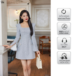 Váy tweed nữ vananhscarlet cổ tròn đính cúc v013f23