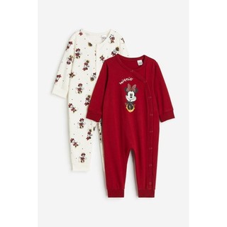 [2 mẫu] Set 2 bộ ngủ sleepsuit bé gái chất cotton H.M UK A.uth size 6/9m đến 18/24m