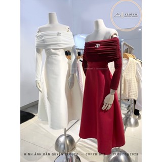 Váy Dài Tay Trễ Vai Chiết Eo Dáng Dài Phù Hợp Đi Dự Tiệc, Tết Nguyên Đán, Đám Cưới, Hỏi Chất Liệu Satin Sang Chảnh