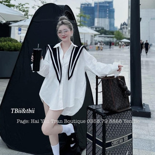Áo sơ mi phối vạt thuỷ thủ hot hit sơ mi thô mềm đẹp, form to thụng , lượn gấu chuẩn mẫu