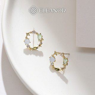Bông tai nữ chuôi bạc 925 Eleanor Accessories hình tròn đính đá phụ kiện trang sức khuyên tai 2223