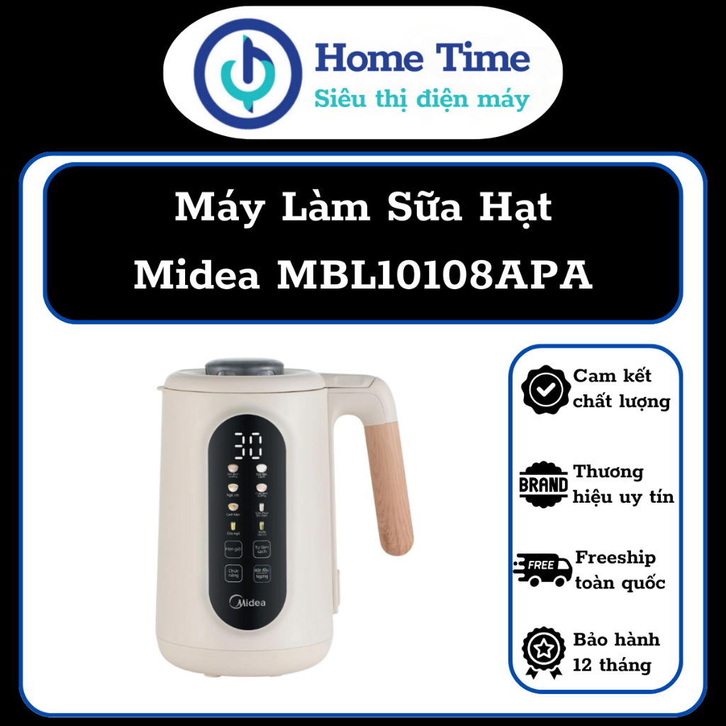 (GIÁ XẢ) Máy Làm Sữa Hạt Midea MBL10108APA - MBL10108APB - Dung Tích 1L, Công Suất 800W, 8 chương tr