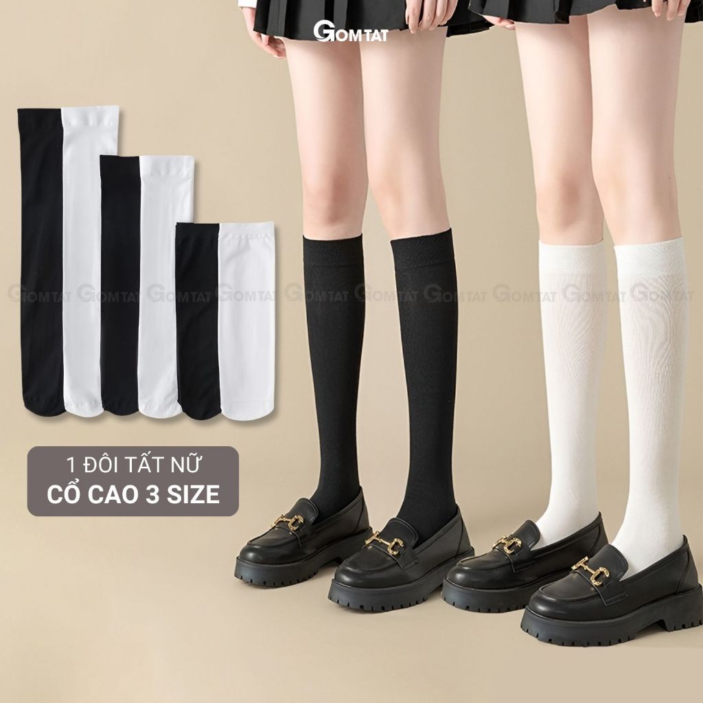Tất lolita cổ cao, dưới gối và qua gối trơn màu trắng đen GOMTAT, chất liệu thun lạnh co giãn mềm mịn - HOT-1805-1DOI