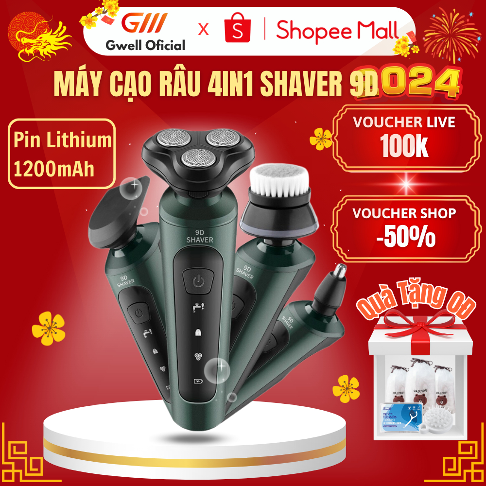 Máy cạo râu GODWELL 3 lưỡi kép 9D 4in1 hàng cao cấp IP X7 kháng nước hiện đại