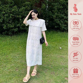 Váy suông maxi cổ bản tỏ chất ren chun 2 lớp