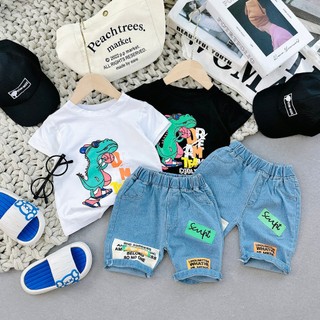 [Y100] Set khủng long cao cấp⚡️Free Ship⚡️- áo thun co giãn 4 chiều + quần jean mềm cho bé trai mặc cực ngầu. Có ảnh th
