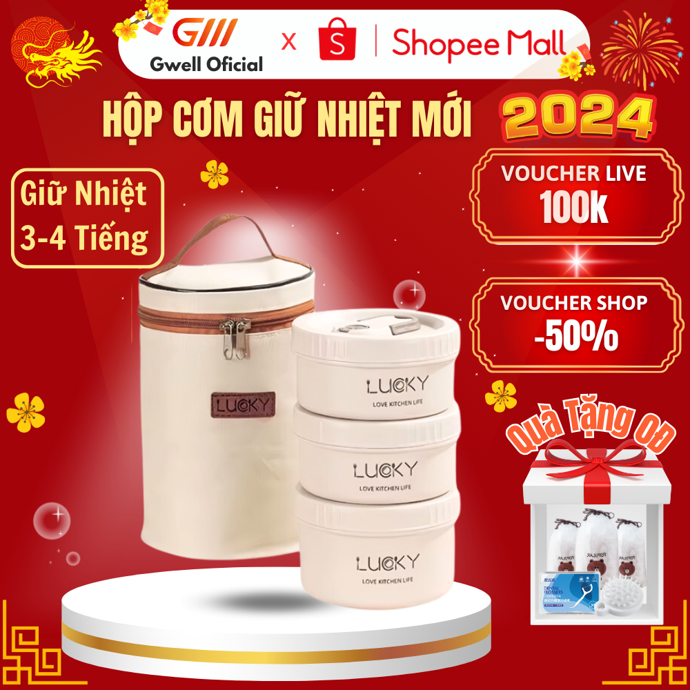 Hộp đựng cơm giữ nhiệt 3 Hộp Đựng Cơm Giữ Nhiệt 3 Tầng GODWELL, Hộp Cơm Trưa Văn Phòng Cách Nhiệt Bằng Thép Không Gỉ 304