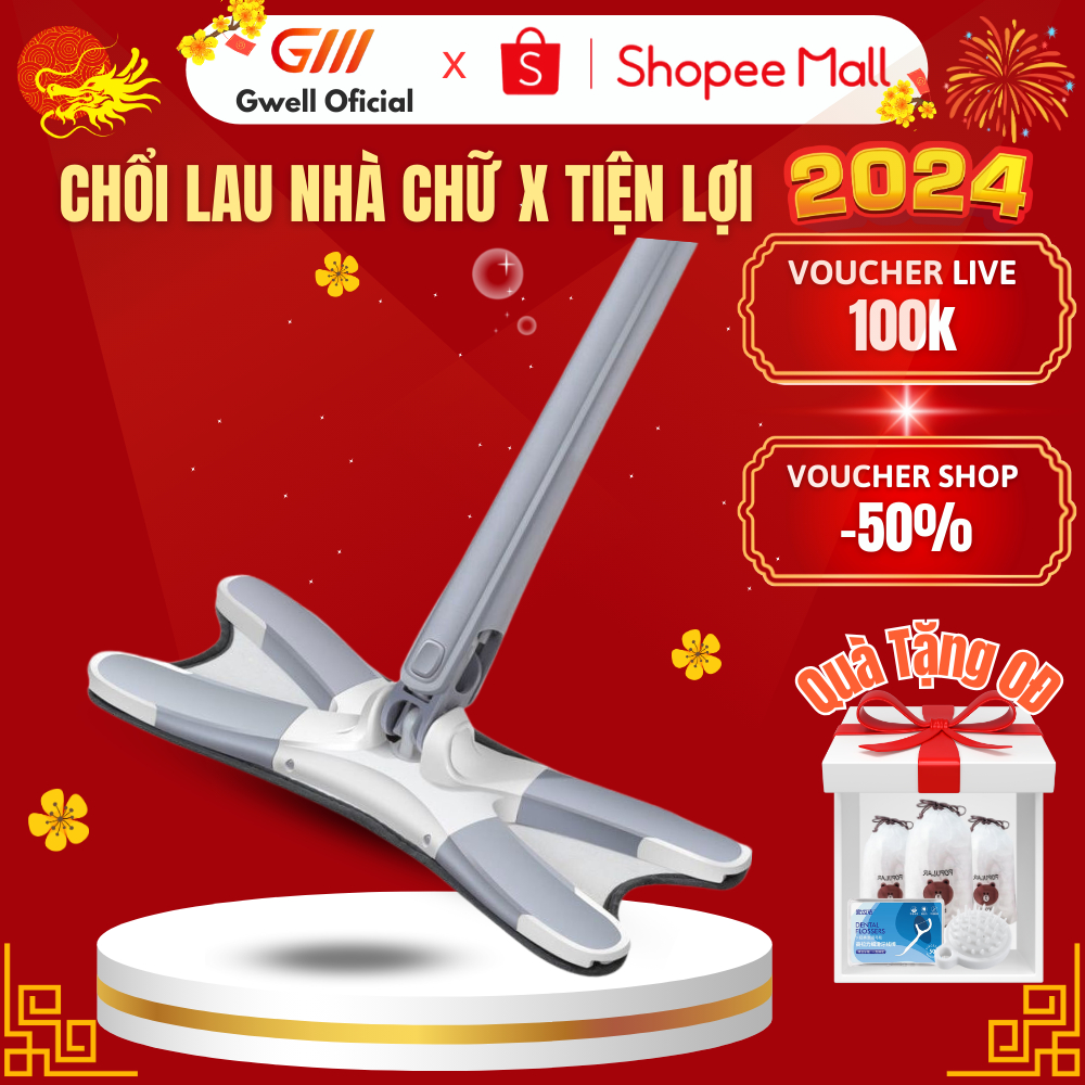 Chổi Lau Nhà Tự Vắt Xoay 360 Chữ X GODWELL Mẫu Mới 2022, Chổi Lau Sàn, Lau Nhà Cực Sạch