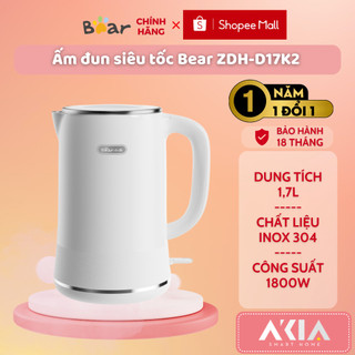 Ấm siêu tốc 1.7L Bear ZDH-D17K2 - chất liệu inox 304, công suất 1800W, chính hãng BH 18 tháng