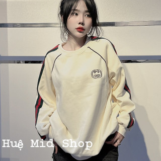 Áo sweater nam nữ , áo sweater unisex màu kem sọc kẻ đỏ a06
