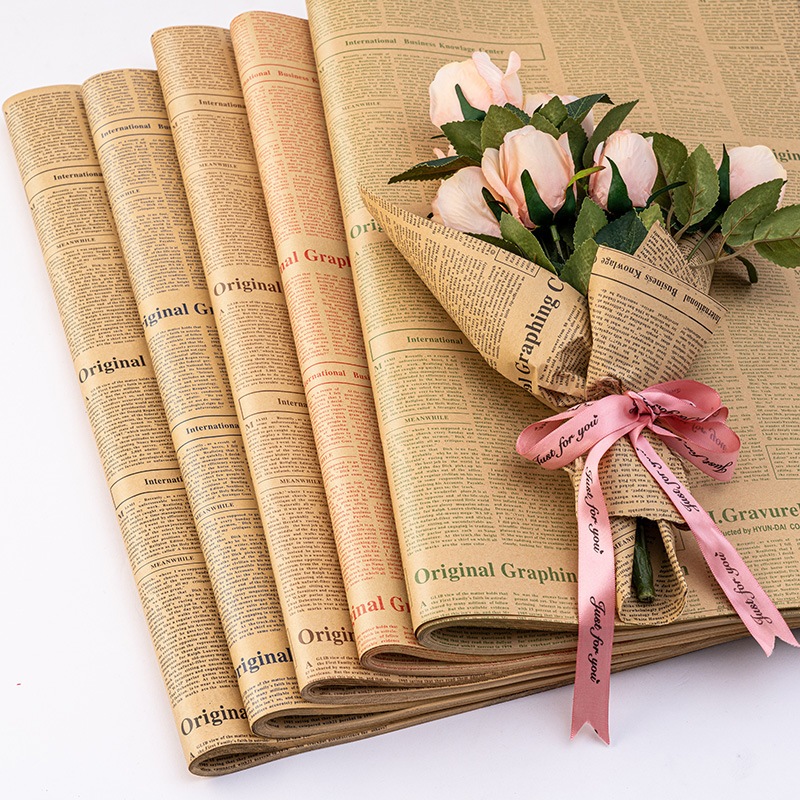 Giấy báo gói hoa in chữ Tiếng Anh dạng craft, giấy gói phong cách retro - Giấy gói quà, giấy gói hoa, giấy bó hoa