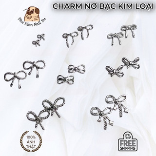 Charm nơ bạc cao cấp, charm nơ bạc kim loại