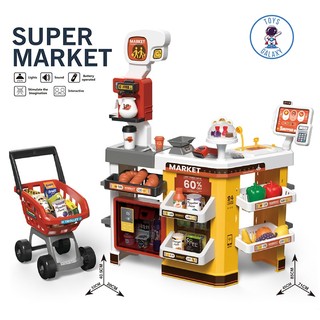 Bộ đồ chơi bán hàng quầy siêu thị kèm xe đẩy máy quét mã vạch / máy bán nước cỡ lớn có hiệu ứng âm thanh và ánh sáng