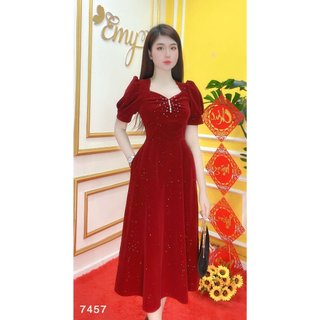 Đầm EMY EM7457 Xoè Đỏ Nhung