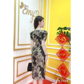 Đầm EMY EM7433 Body Gấm Xám