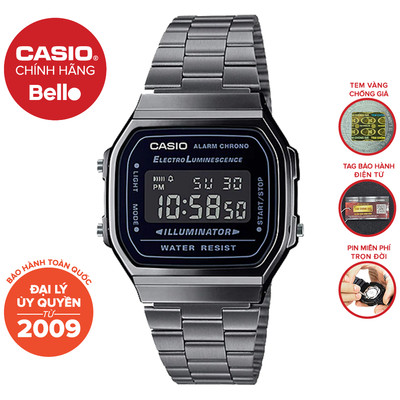 Đồng hồ Nam dây thép Casio Nam A168WGG-1BDF chính hãng bảo hành 1 năm Pin trọn đời