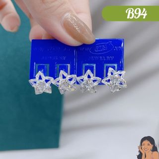 B94 Bông tai nụ ngôi sao Baguette hột chủ Bạc thật Thiên Cát s950