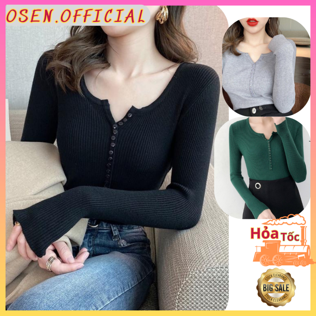 MS006 Áo Len Tăm Nữ Ôm Body Cổ Chữ V Mềm Mịn Hàng Quảng Châu Cực Xinh Phù Hợp Với Mọi Lứa Tuổi F1
