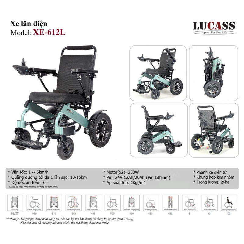XE LĂN ĐIỆN GẤP GỌN LUCASS XE-612L