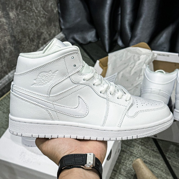 Giày Sneaker Air Jd 1 Mid Triple White LikeAuth